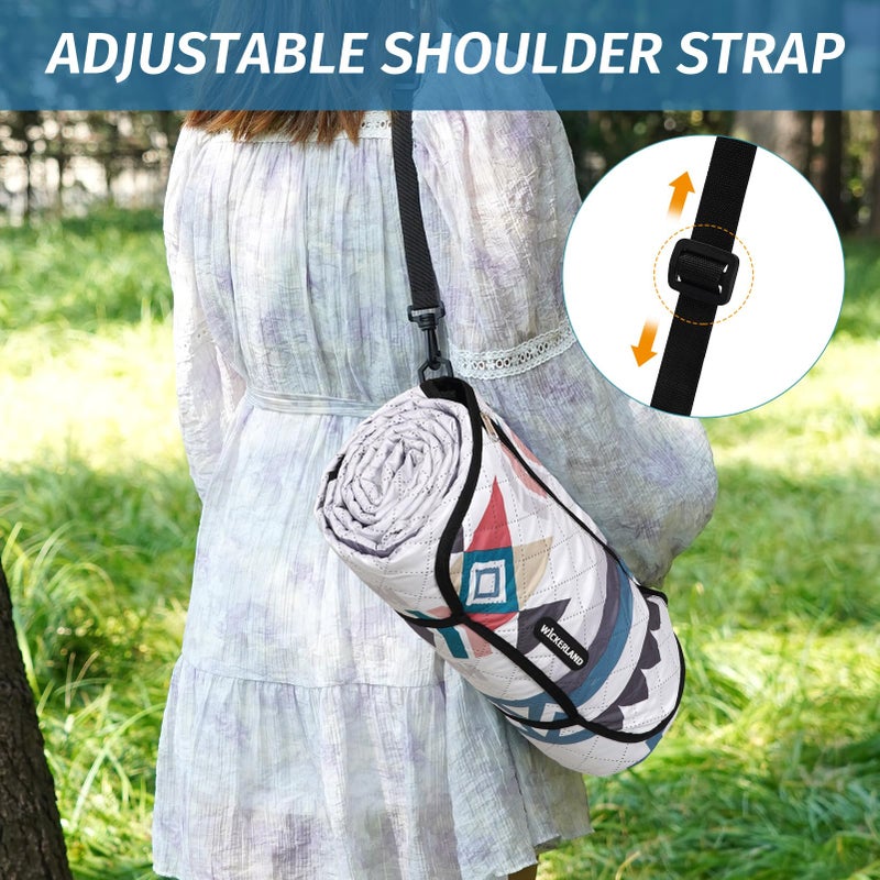 WICKERLAND Picnic Blankets Extra Large - Beach Blanket Waterproof Sandproof with Shoulder Strap  Machine Washable  Outdoor Blanket with Stakes for Grass Concert  Park  Lawn Travel Spring Summer. Navy - Image 4
